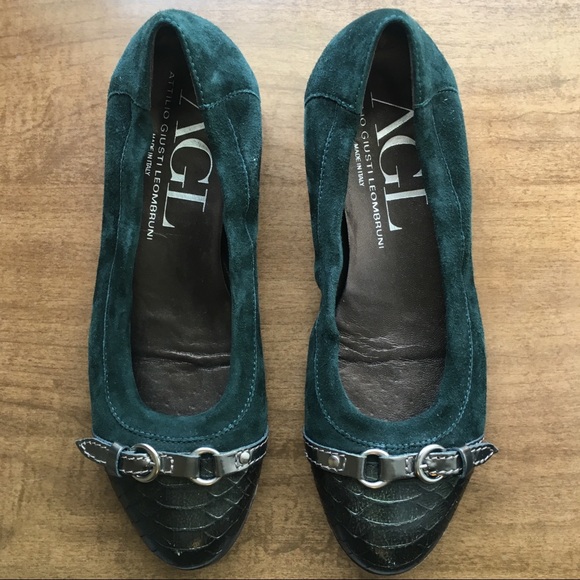 AGL Green Ballet Flat Snake Embossed Toe - Picture 3 of 8